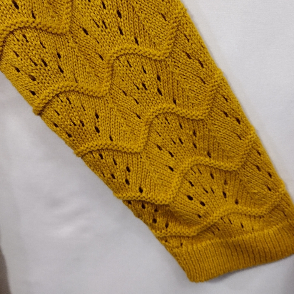 NWT Sagharbor Eyelet Open Front Cardigan Women's L Mustard Yellow Boho Retro Y2K - Picture 3 of 8